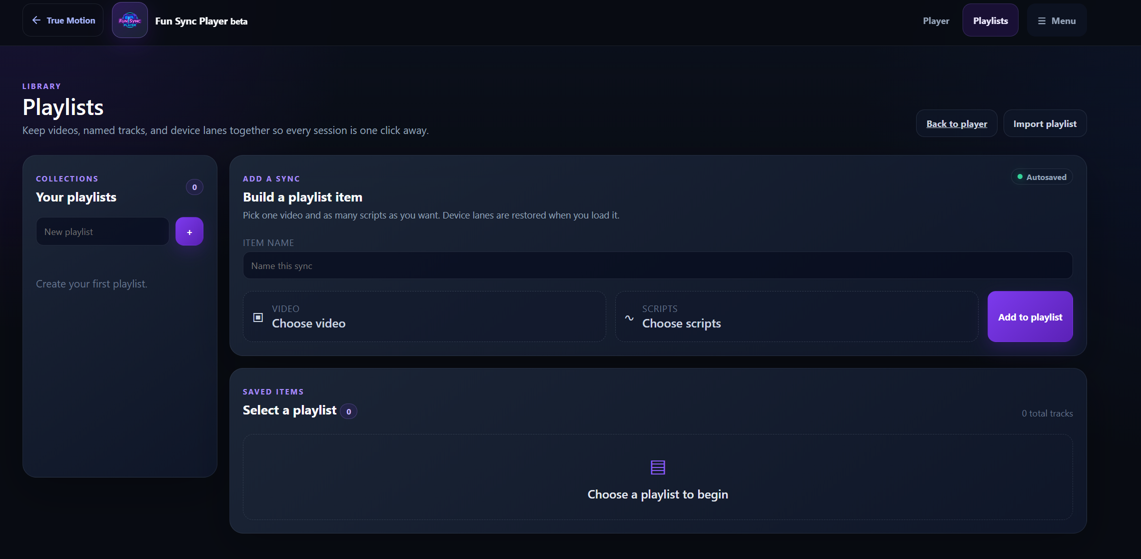 Sync Player playlist screen with saved tracks